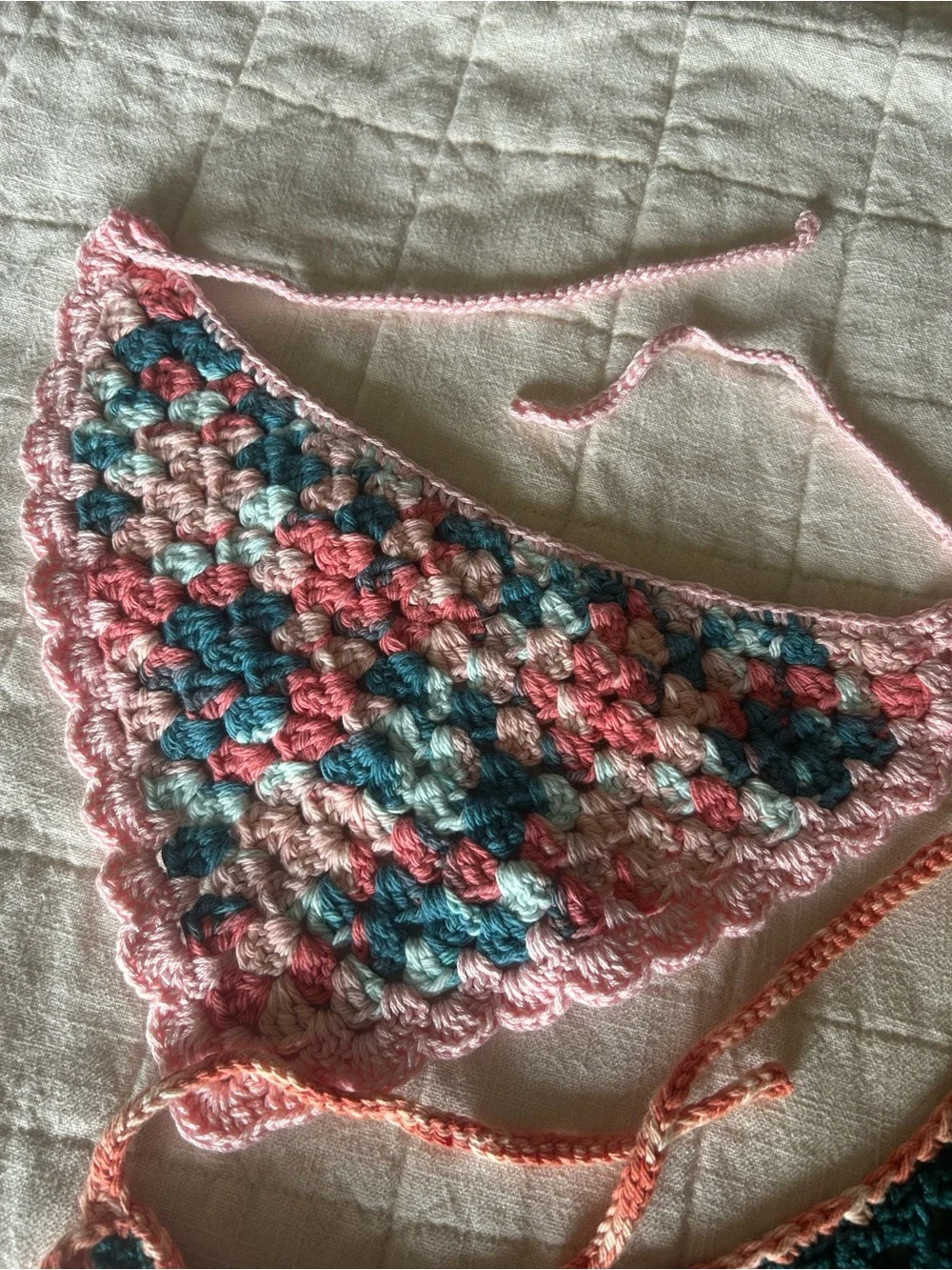Handmade Crochet Triangle Hair Scarves — Pink & Teal